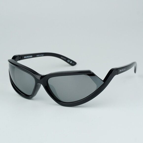 NEW Balenciaga BB0289S 001 Black Silver Mirror Wraparound Unisex Sunglasses main image 8